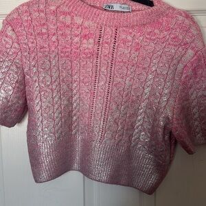Zara Shimmering Pink Knit Top